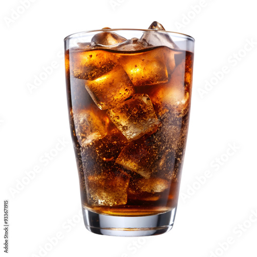 A glass of soda with ice