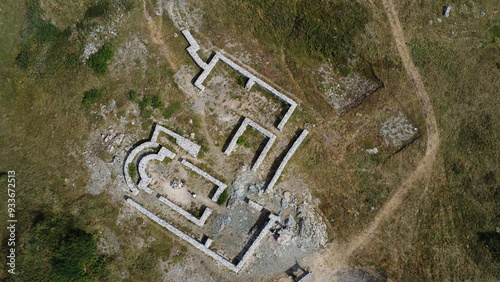 Drone shot of old church foundations
