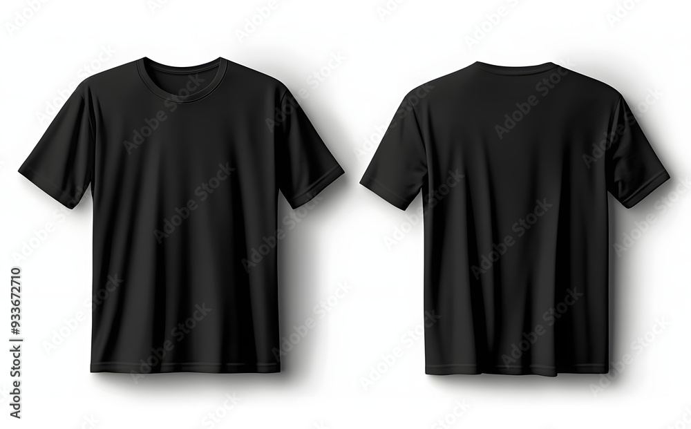 Black t-shirt mockup with front and back views for presenting designs and patterns. Black t-shirt mockup with front and back views for presenting designs and patterns.