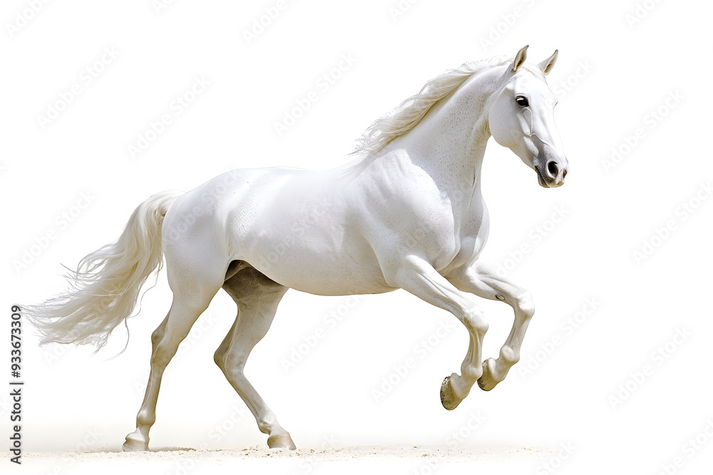 Beautiful white horse galloping isolated on white background Beautiful white horse galloping isolated on white background