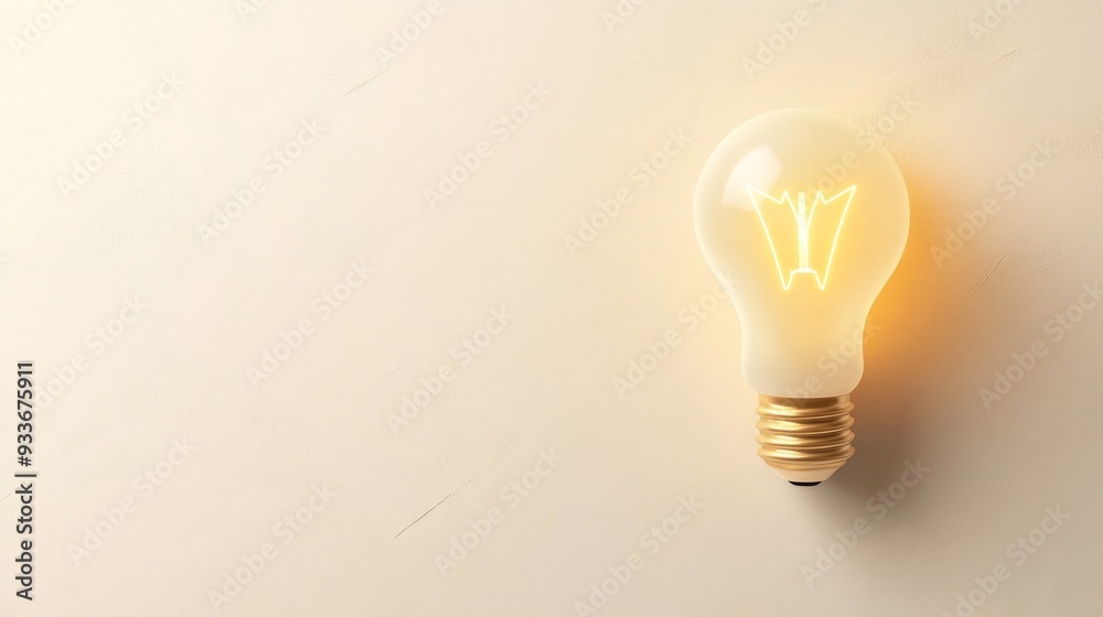 A glowing lightbulb attached to a textured beige wall, symbolizing creativity and bright ideas. The image has a minimalistic design with ample copy space for text.

Concept:
Creative inspiration, brig