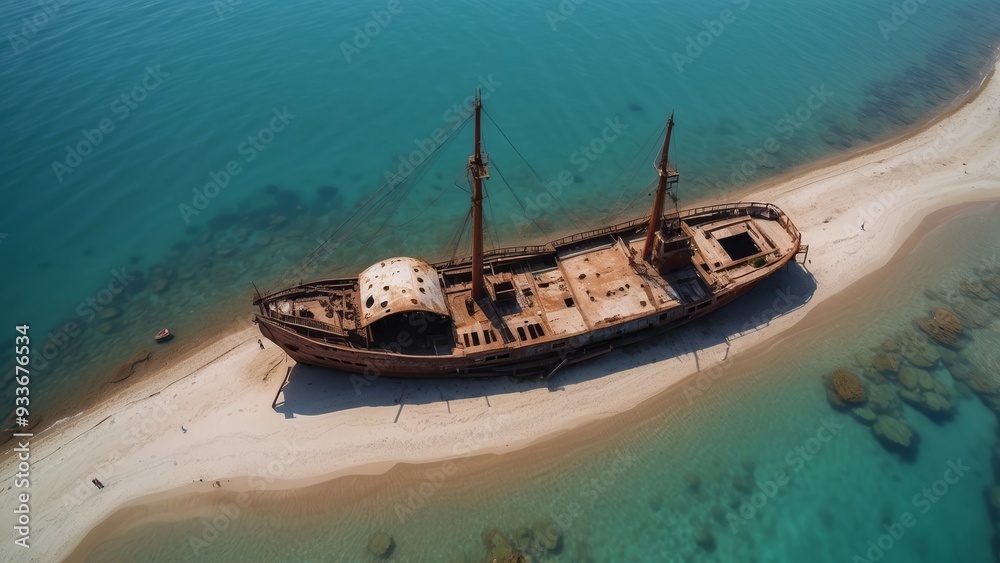 Aerial View of a Shipwreck on a Sandy Beach Aerial View of a Shipwreck on a Sandy Beach