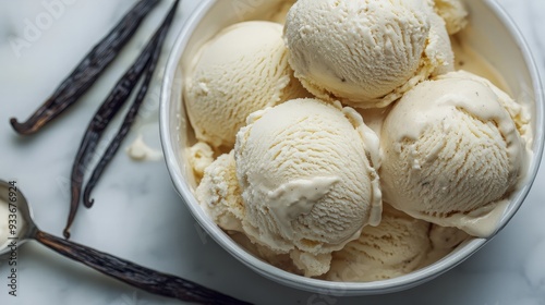 Vanilla Ice Cream Scoops in a Bowl