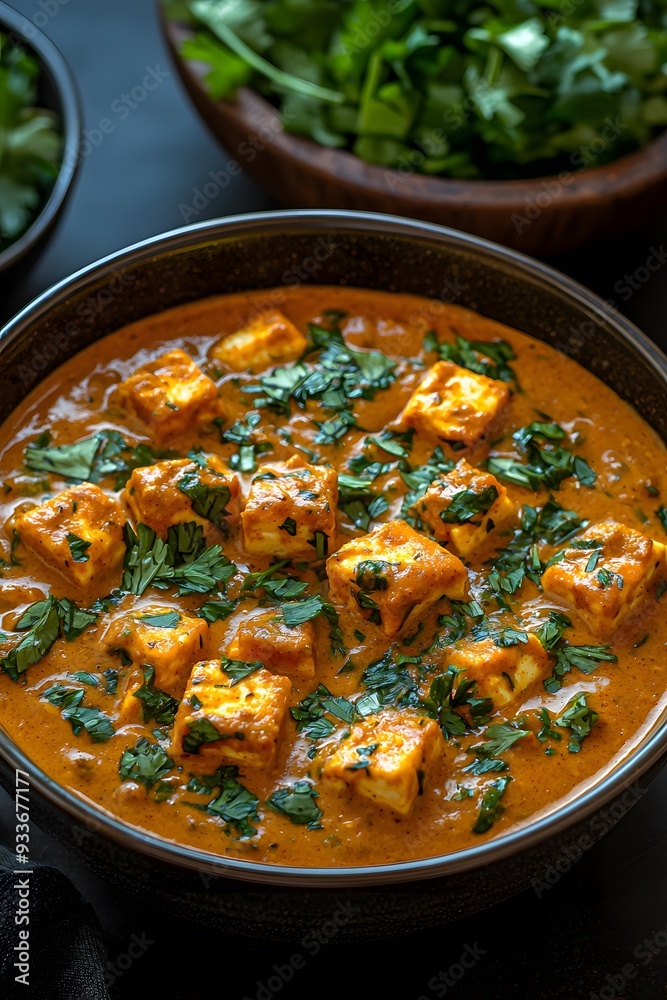 Top view of Paneer Butter Masala, showcasing the creamy and rich curry with tender paneer pieces. Top view of Paneer Butter Masala, showcasing the creamy and rich curry with tender paneer pieces.