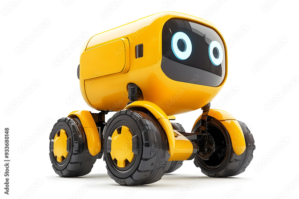 3D Small cute robot for delivery isolated on white background. The future of automated delivery 3D Small cute robot for delivery isolated on white background. The future of automated delivery