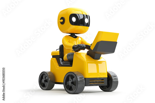 3D Small cute robot for delivery isolated on white background. The future of automated delivery 