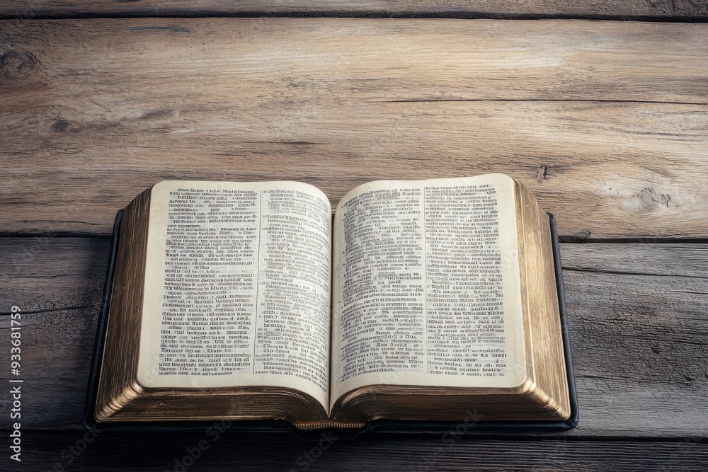 Obraz premium Open Bible on Wooden Table