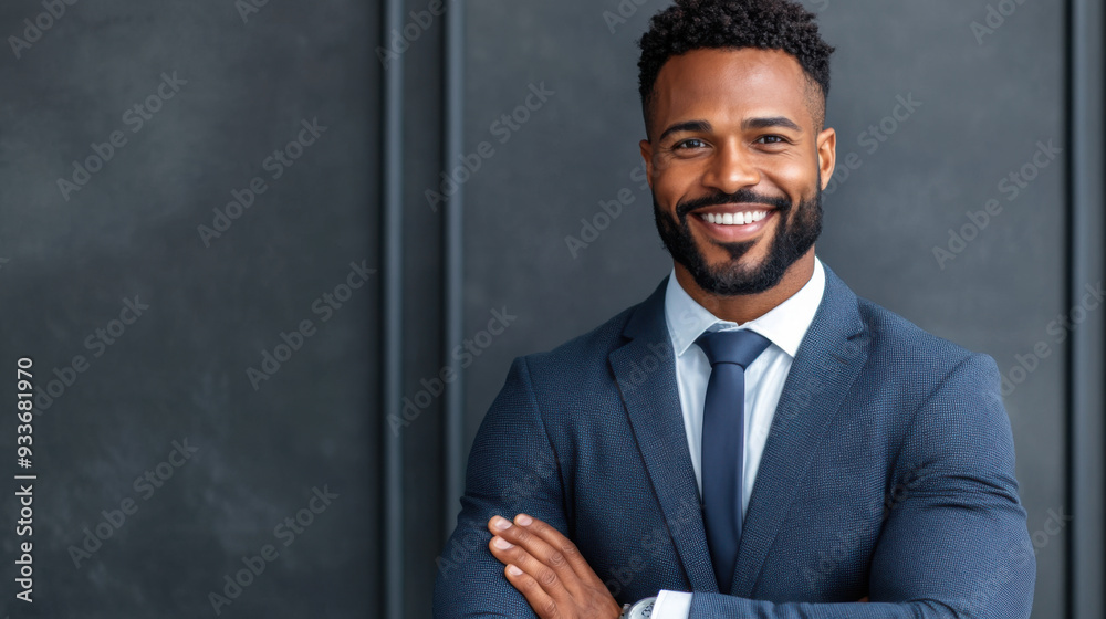 Portrait of a confident businessman in a blue suit, smiling with arms crossed, exuding professionalism and success. Portrait of a confident businessman in a blue suit, smiling with arms crossed, exuding professionalism and success.