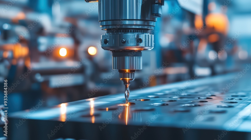The CNC milling machine cutting the metal with sparks. The sheet metal manufacturing process The CNC milling machine cutting the metal with sparks. The sheet metal manufacturing process
