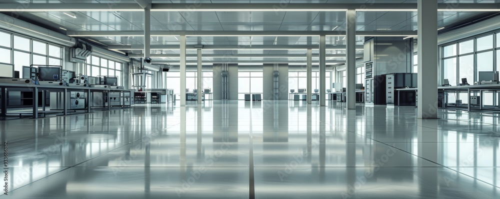 Modern High-Tech Office Space with Sleek Design and Advanced Equipment in a Bright, Open Environment Modern High-Tech Office Space with Sleek Design and Advanced Equipment in a Bright, Open Environment