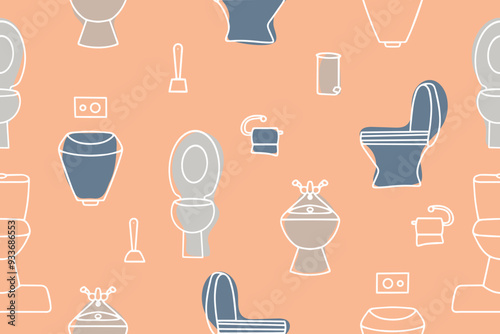 Seamless vector pattern of toilets and toilet paper. Toilet seamless pattern. Vector 