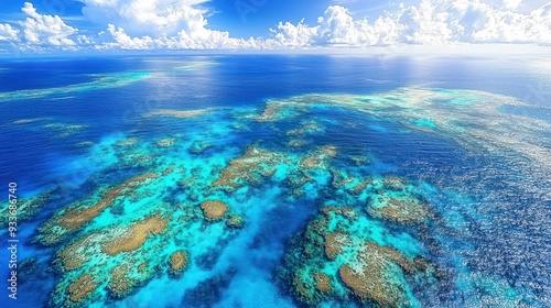 Fototapeta Naklejka Na Ścianę i Meble -  Majestic Aerial View of Great Barrier Reef, Australia - Pristine Coral Reefs and Turquoise Waters