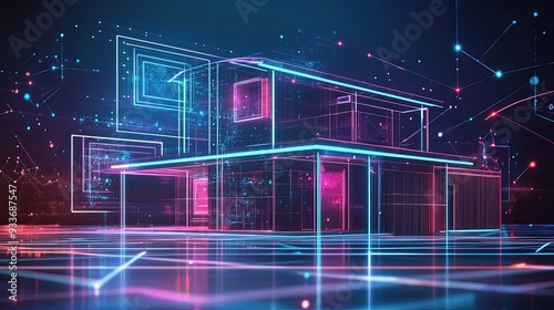 Wallpaper Mural Technological smart house composed of luminous outlines and dots signifying tech and safety convergence Torontodigital.ca