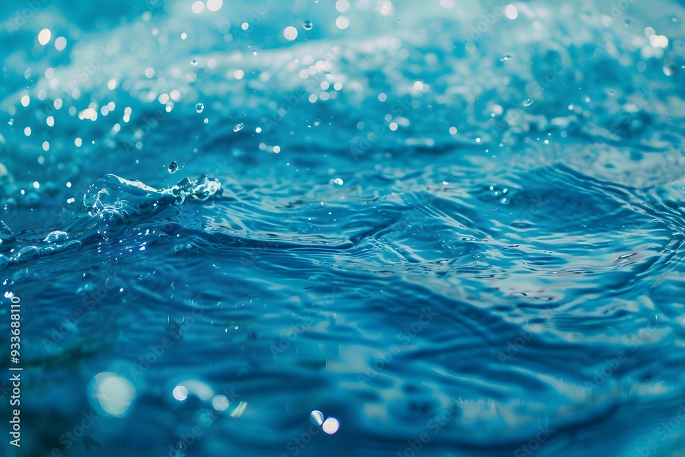 Crystal-clear water drops dance on a vibrant blue canvas, creating a mesmerizing abstract symphony of nature's beauty Crystal-clear water drops dance on a vibrant blue canvas, creating a mesmerizing abstract symphony of nature's beauty
