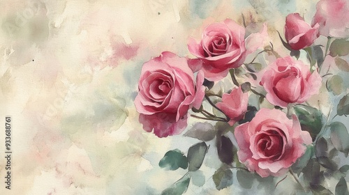 Vintage floral greeting card featuring a watercolor bouquet of roses elegant watercolor artwork