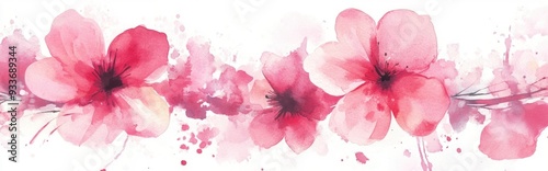 Pink watercolor flowers created with watercolor and ecoline ideal for decoration or allover print designs photo