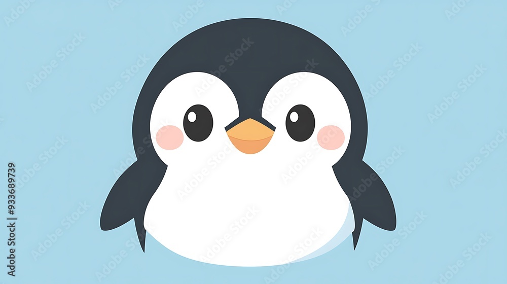 Obraz premium Adorable Penguin Character in Cute Kawaii Style on Pastel Blue Background - Simple 2D Vector Illustration