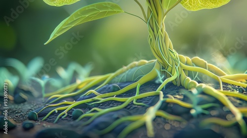 Detailed illustration of a plant's vascular cambium, the tissue responsible for secondary growth and increasing stem girth