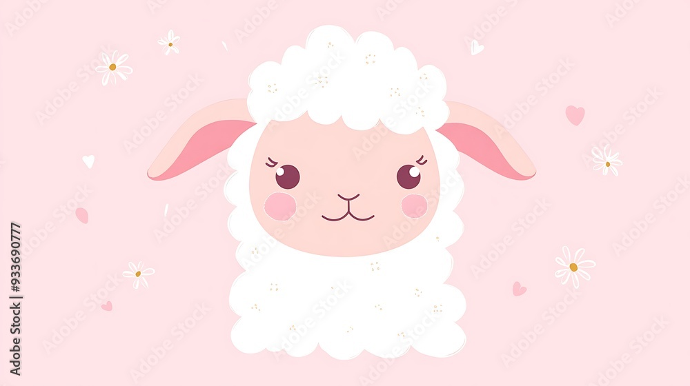 Adorable Lamb Face in Cute Kawaii Style Vector Illustration on Soft White Background Adorable Lamb Face in Cute Kawaii Style Vector Illustration on Soft White Background