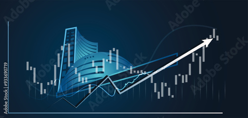 Bse Building bombay stock exchange Indian share market graph up bullish vector poster