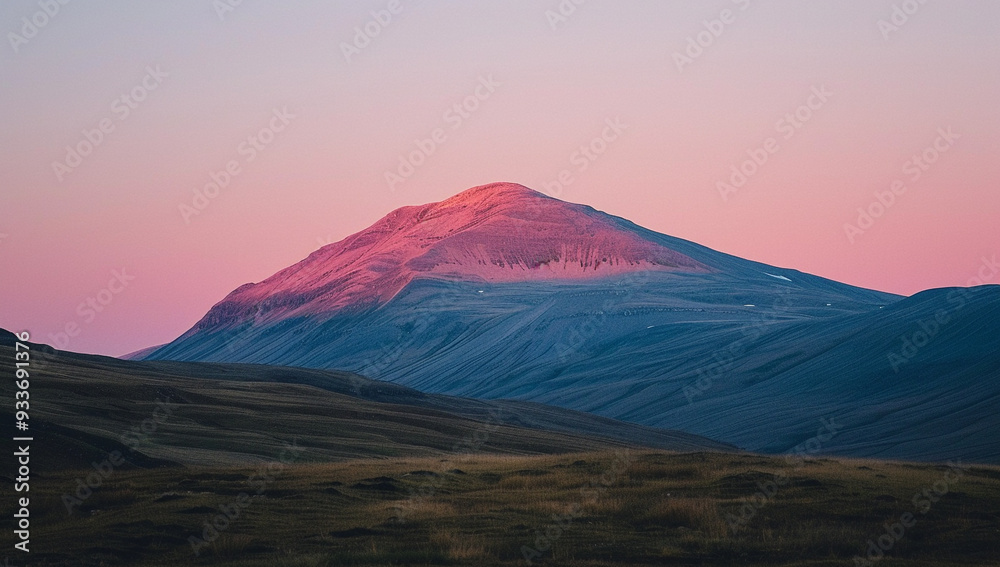 a dome mountain glowing in the soft, pink hues of a sunset a dome mountain glowing in the soft, pink hues of a sunset