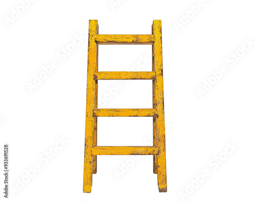 A sturdy yellow ladder standing upright, ideal for construction, home improvement, or DIY projects.