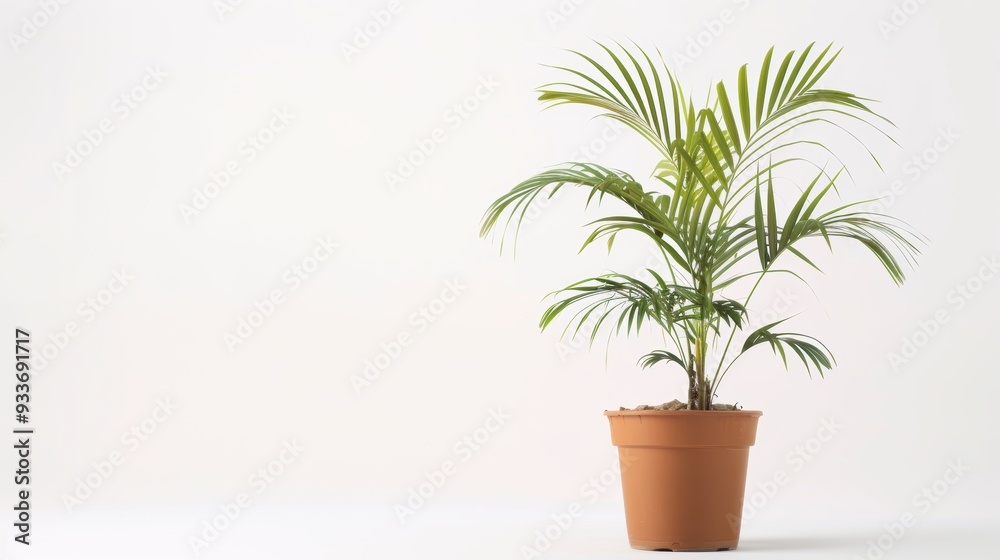 Small palm tree growing in pot on white background Small palm tree growing in pot on white background