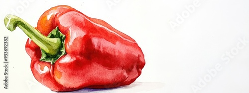 Watercolor depiction of a vibrant red bell pepper on a white backdrop photo