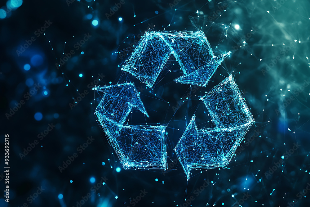 An abstract digital background featuring the recycle icon, symbolizing environmental consciousness and sustainability An abstract digital background featuring the recycle icon, symbolizing environmental consciousness and sustainability