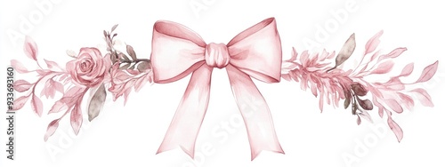 Wallpaper Mural Pink bow and crest watercolor clipart featuring a wedding frame and ribbons isolated on a white background Torontodigital.ca