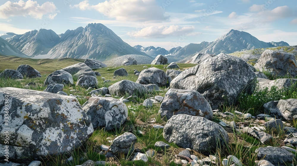 Mountainous Landscape with Scattered Rocks - Realistic 3D Render Mountainous Landscape with Scattered Rocks - Realistic 3D Render