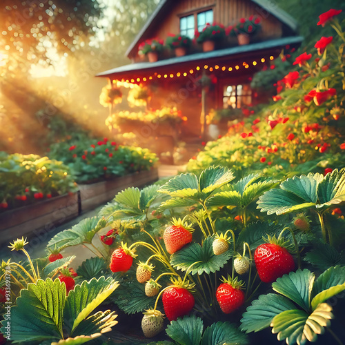 Strawberry Garden in the Morning Sunlight