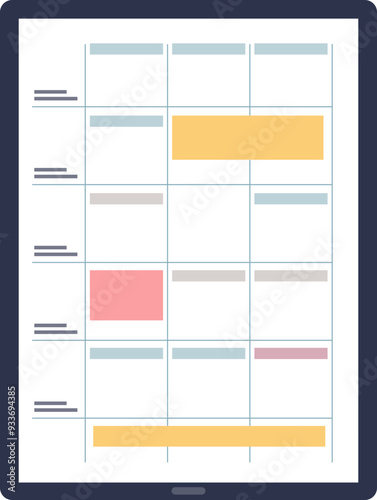Digital tablet displaying a task management app with a colorful, organized schedule.