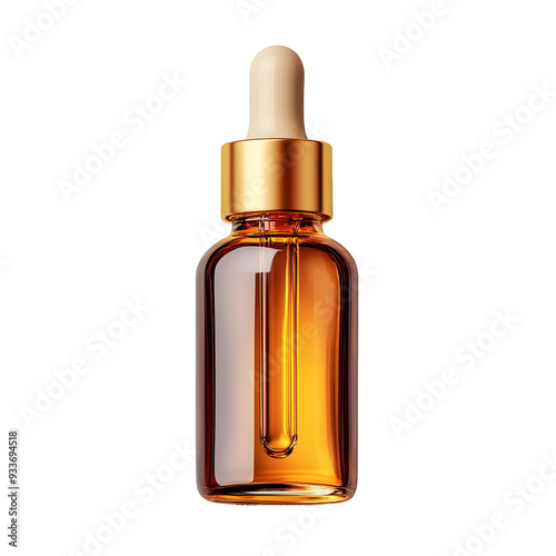 Photography of Premium Face Oil Serum in Amber Glass Bottle on Plain White background transparent png  photo