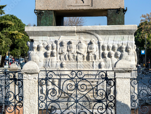 Photography Base of the Obelisk of Theodosius in hippodrome, sultanahmet square istanbul