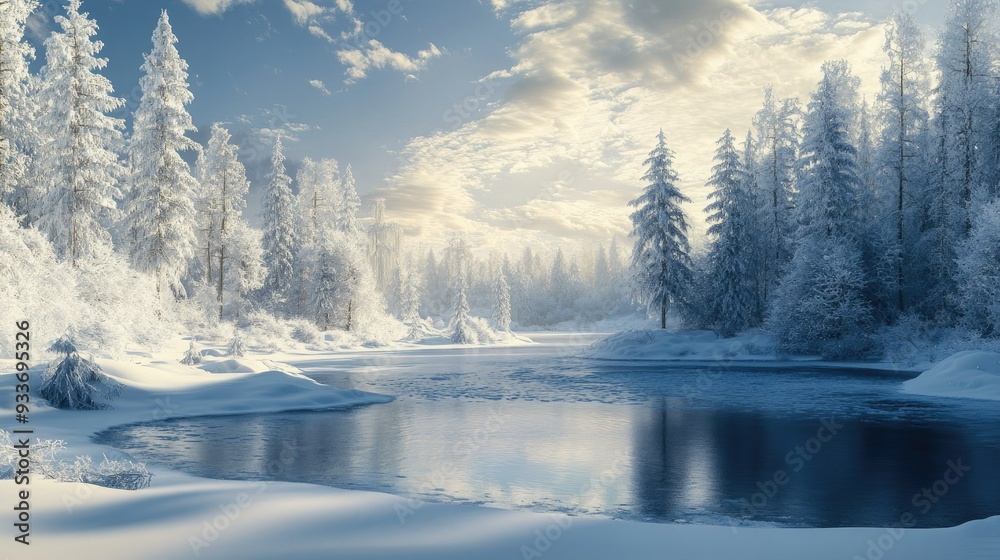 The winter landscape of Kanas, with snow-covered trees and frozen lakes creating a magical, tranquil scene. The winter landscape of Kanas, with snow-covered trees and frozen lakes creating a magical, tranquil scene.