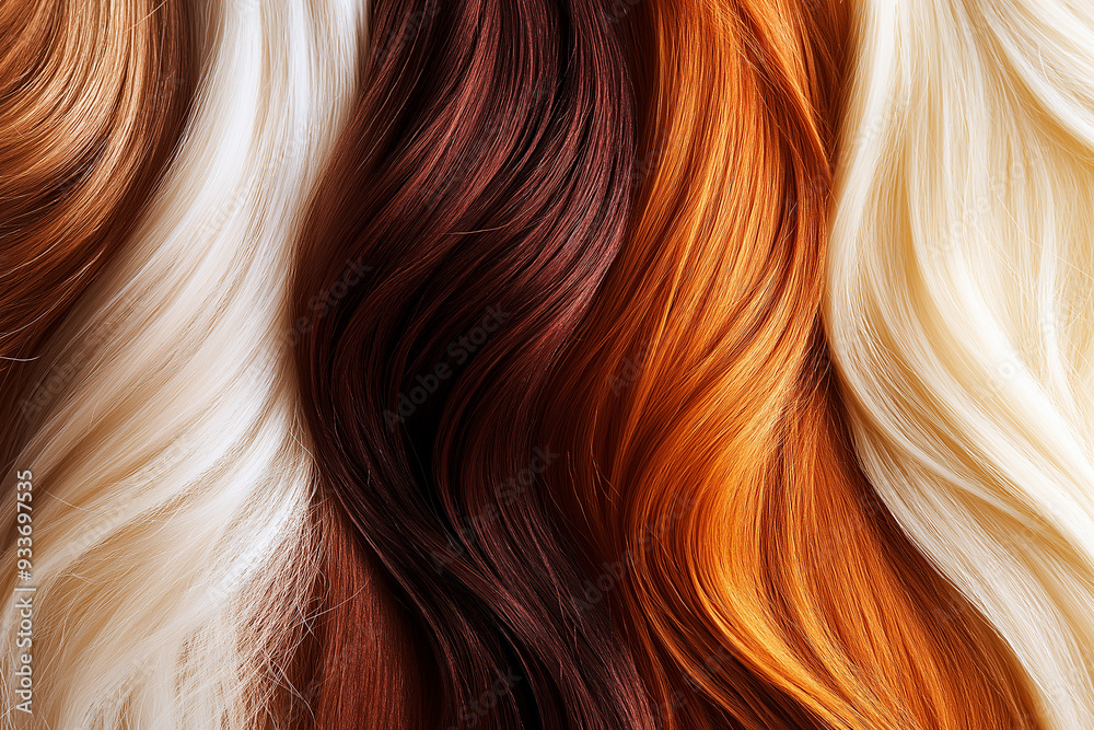 A close-up view of various strands of hair in shades of blonde, red, and brown, showing the diversity of hair color and texture. The image highlights beauty and self-expression. A close-up view of various strands of hair in shades of blonde, red, and brown, showing the diversity of hair color and texture. The image highlights beauty and self-expression.