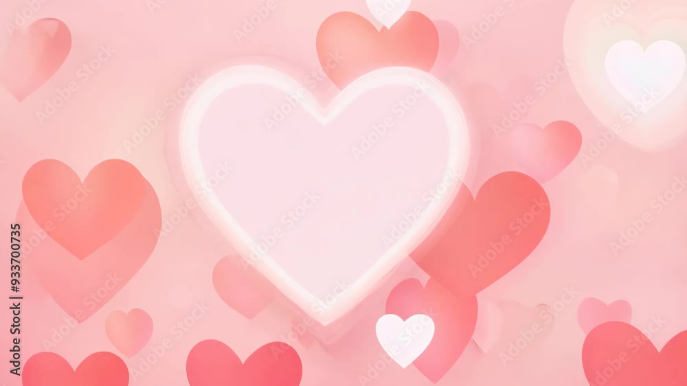 Soft pink hearts background with glowing heart for romantic occasions Soft pink hearts background with glowing heart for romantic occasions
