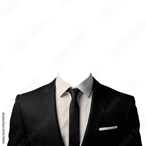 A Handsome Black and White Formal Business suit and tie photo.
