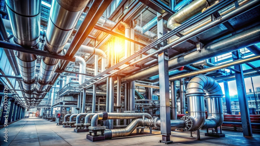 Industrial zone with steel pipelines, valves, cables, and walkways , steel, pipelines, valves, cables Industrial zone with steel pipelines, valves, cables, and walkways , steel, pipelines, valves, cables