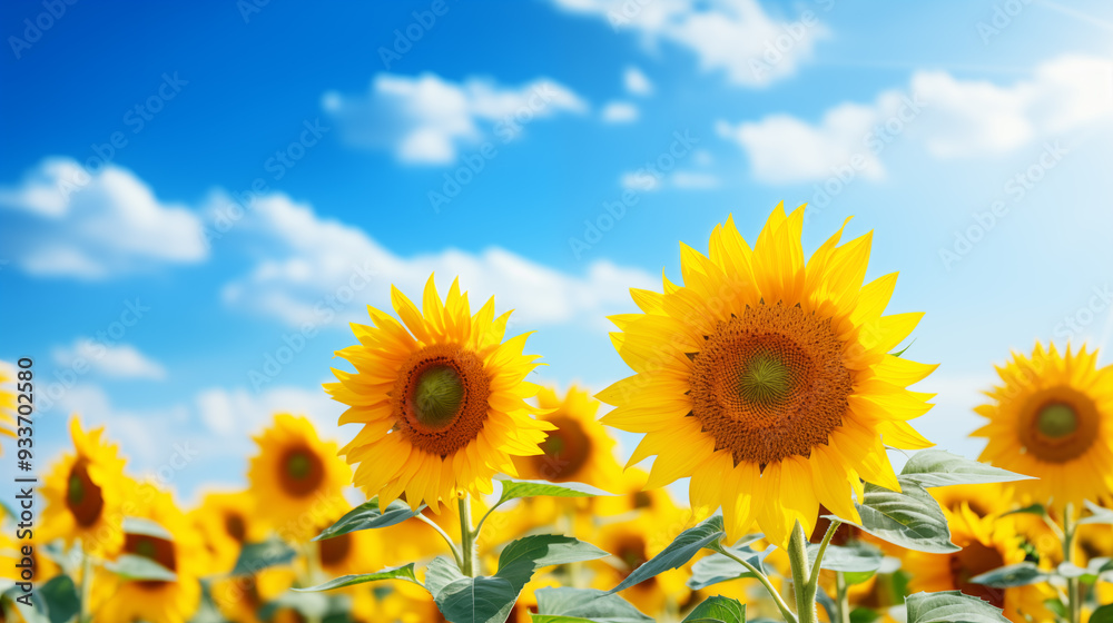 Sunflower field with cloudy blue sky Sunflower field with cloudy blue sky