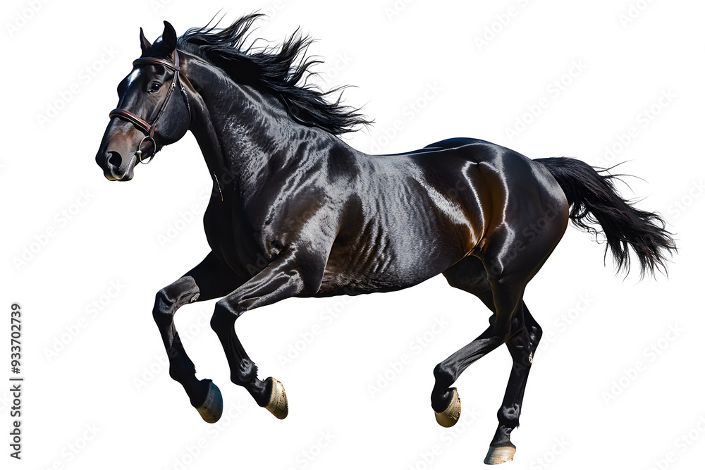 Beautiful black horse galloping isolated on white background Beautiful black horse galloping isolated on white background