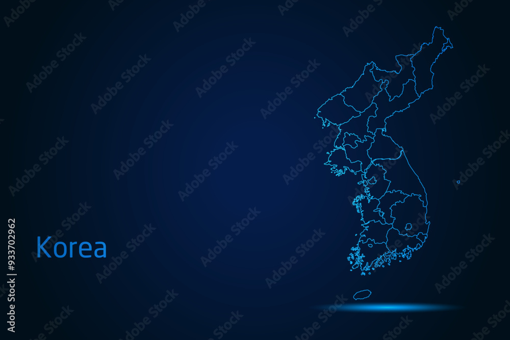 Abstract High Detailed Glow Blue Map on Dark Background of Map of Korea symbol for your web site design map logo, app, Travel. Vector illustration eps 10.
Abstract High Detailed Glow Blue Map on Dark Background of Map of Korea symbol for your web site design map logo, app, Travel. Vector illustration eps 10.
