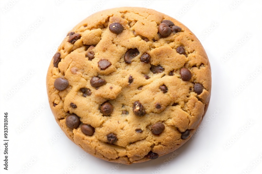 Cookie with chocolate chips on white background. Top view. Cookie with chocolate chips on white background. Top view.