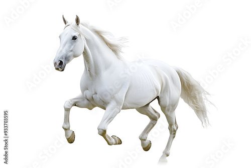 Beautiful white horse galloping isolated on white background