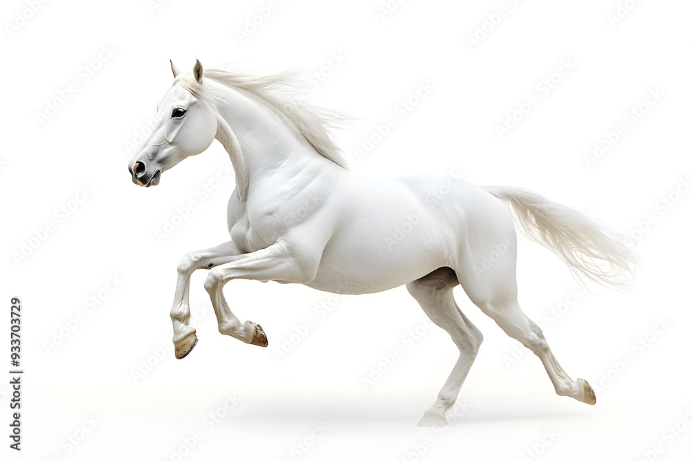 Beautiful white horse galloping isolated on white background Beautiful white horse galloping isolated on white background