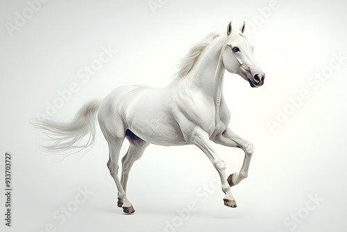 Beautiful white horse galloping isolated on white background