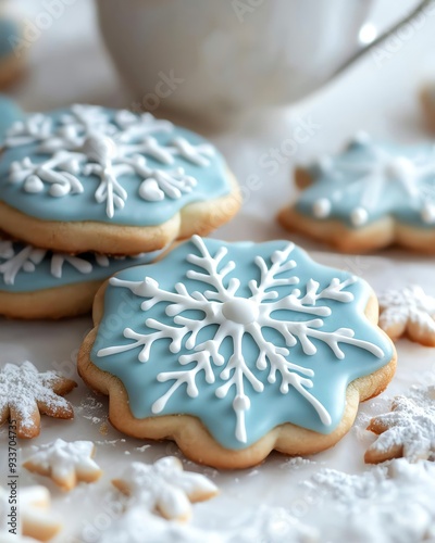 Beautifully decorated snowflake cookie in blue and white, perfect for winter celebrations and holiday baking inspiration.