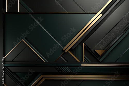 Abstract geometric background with black and gold accents.