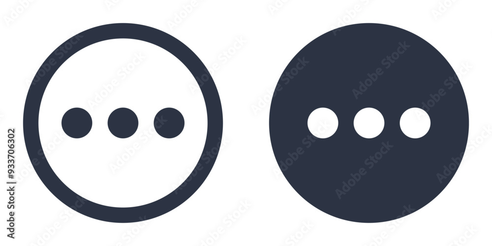 More, Options, Menu or Horizontal dots simple icons set designed in filled, outline, line and stroke style More, Options, Menu or Horizontal dots simple icons set designed in filled, outline, line and stroke style
